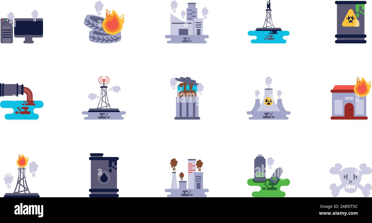 Icon set design, Climate change global warning pollution environment ...