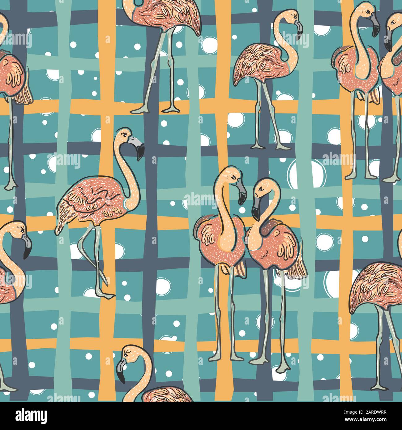 Seamless Pattern with Cute Hand Drawn Flamingo. Scandinavian Style ...