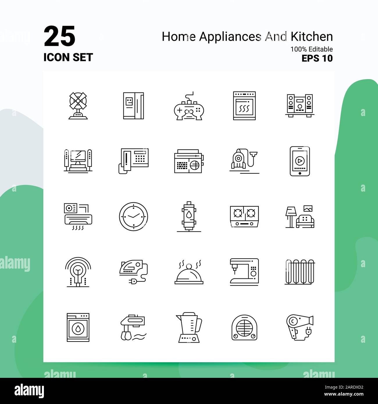 25 Home Appliances And Kitchen Icon Set. 100 Editable EPS 10 Files