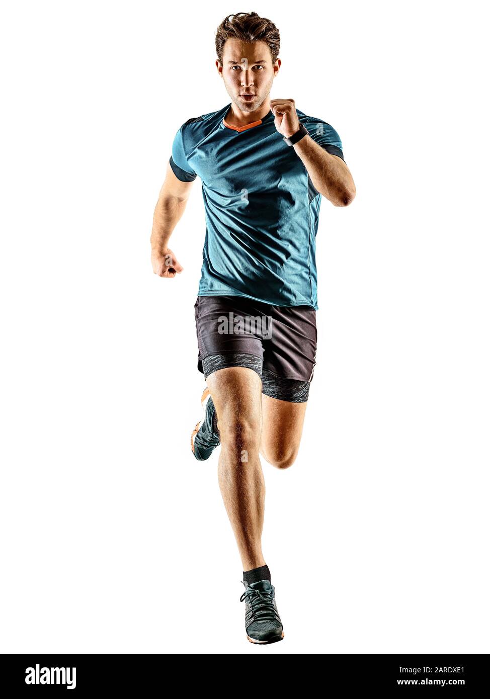 one caucasian runner running jogger jogger young man in studio isolated