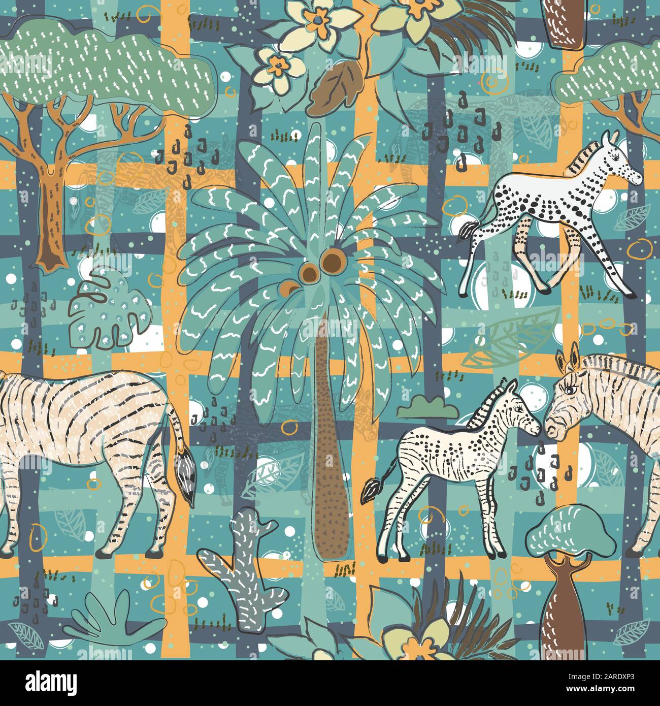 Seamless Pattern With Cute Hand Drawn Zebras. Scandinavian Style ...