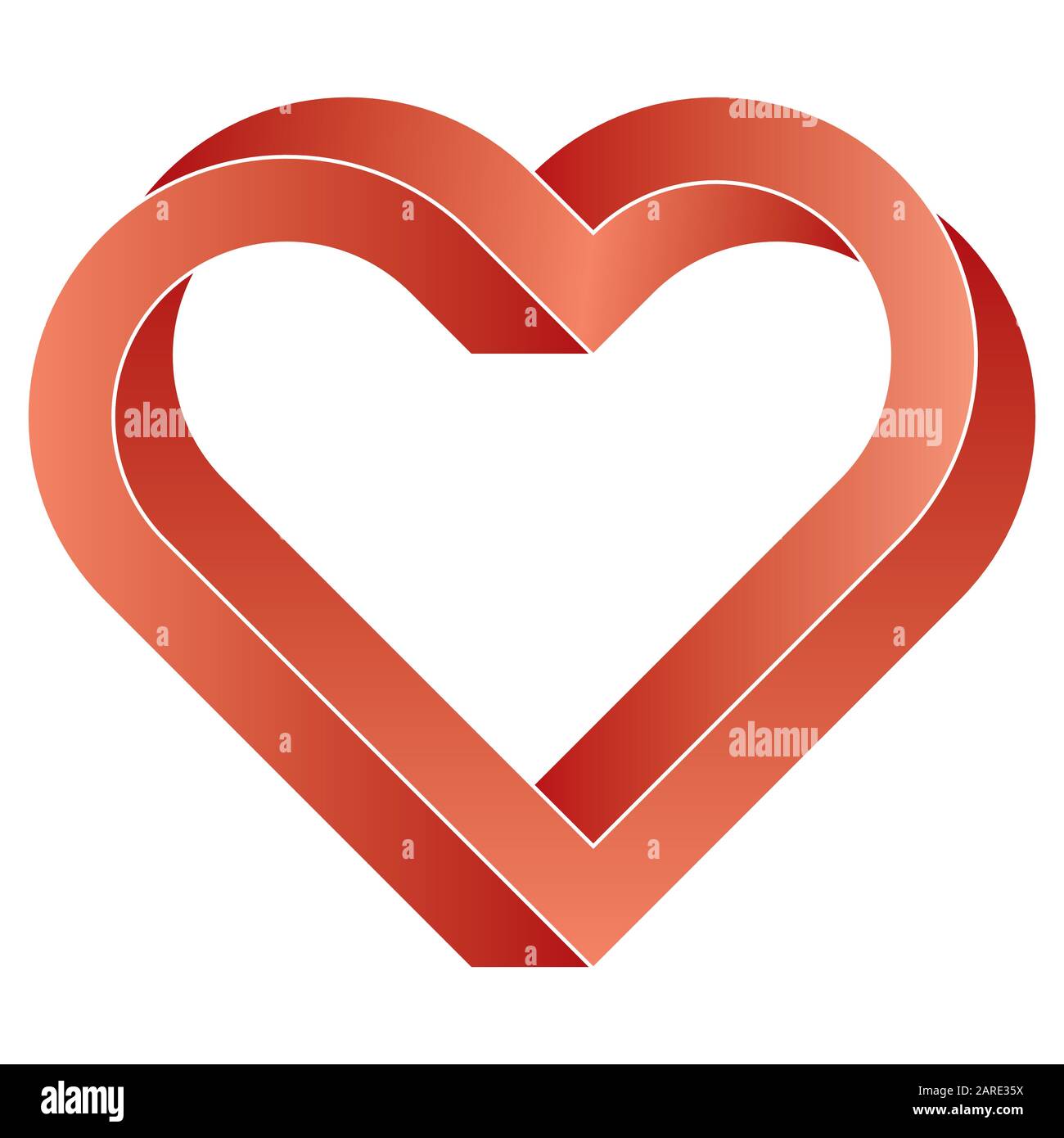 Impossible twisted red heart icon. Vector optical illusion shape on white background. Stock Vector