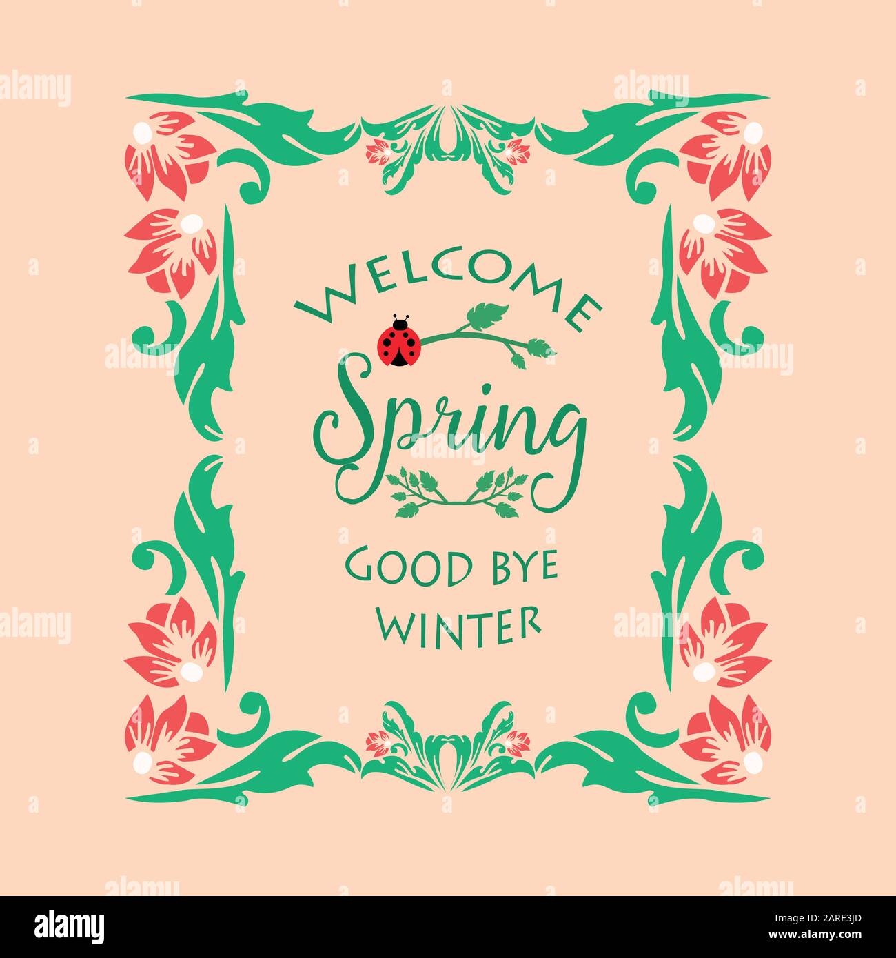 Decoration of welcome spring greeting card, with seamless and unique ...