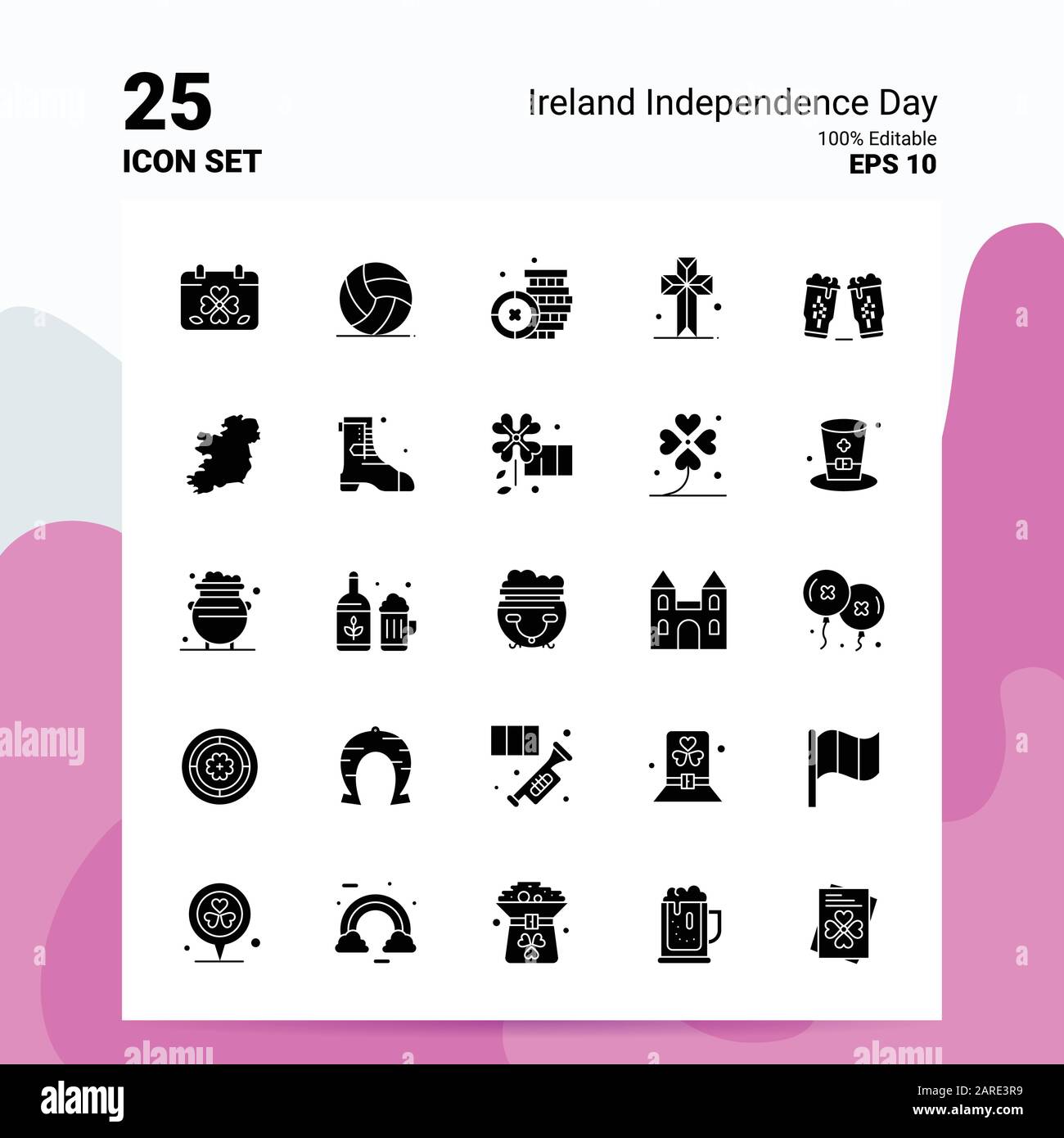 25 Ireland Independence Day Icon Set. 100% Editable EPS 10 Files. Business Logo Concept Ideas Solid Glyph icon design Stock Vector
