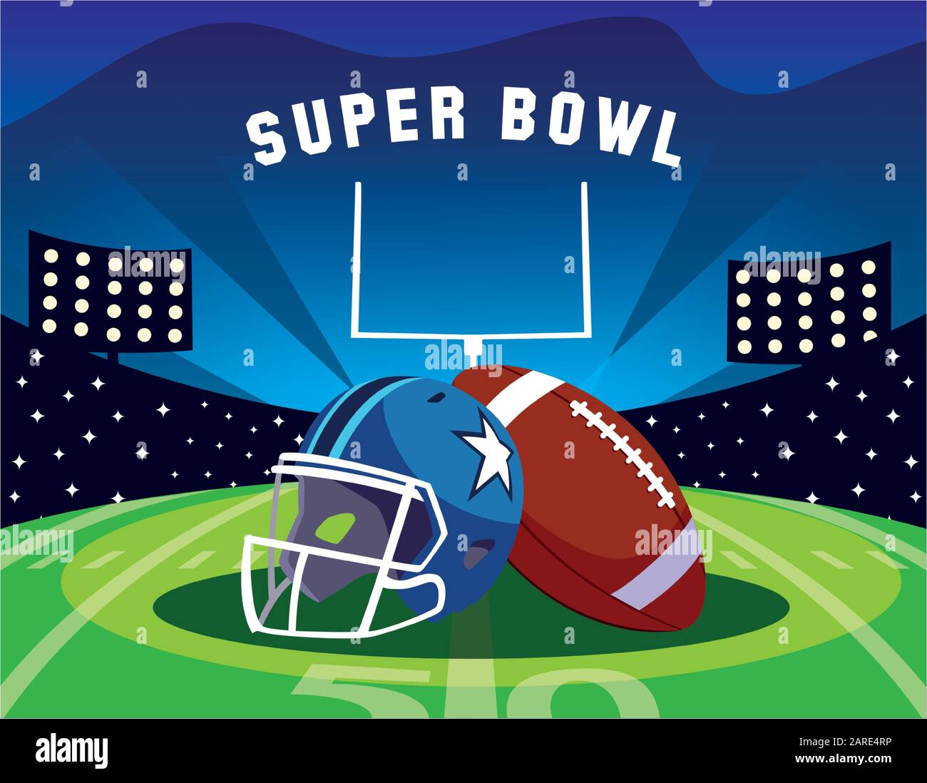 helmet and ball american football on stadium vector illustration design ...