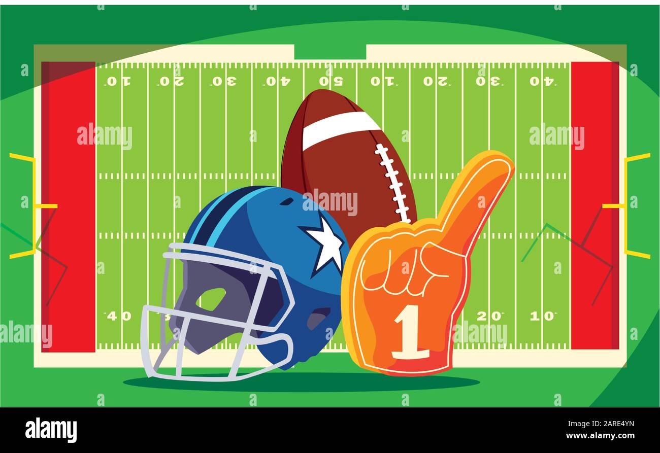 helmet and ball american football on stadium vector illustration design ...