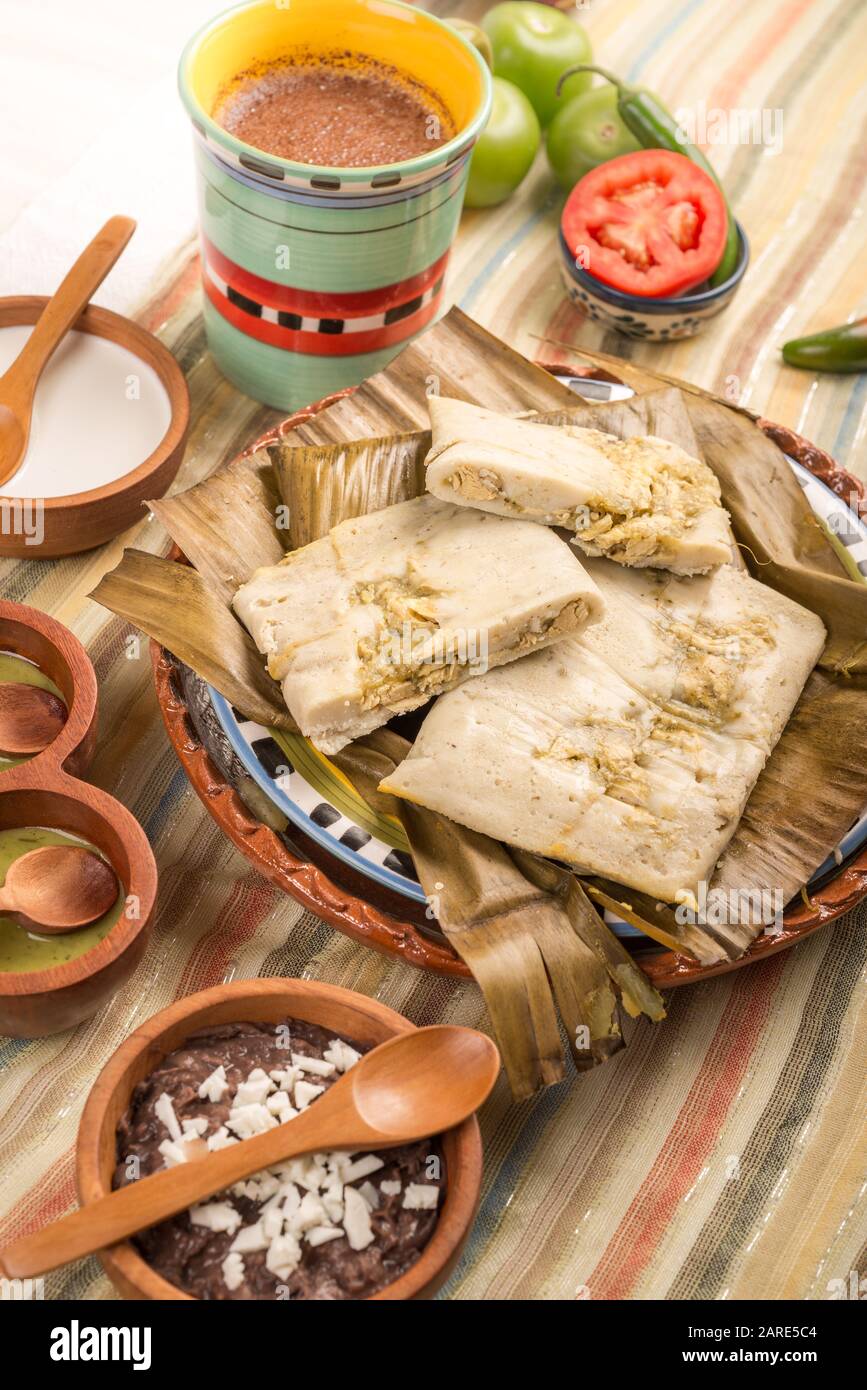 Tamales Oaxaqueños, Mexican dish made with corn dough, chicken or pork