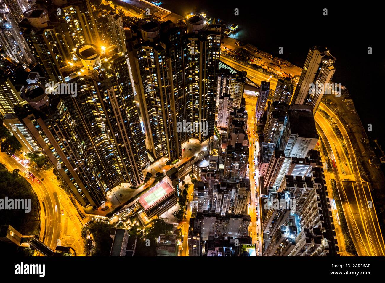 Aerial view of Hong Kong at night Stock Photo - Alamy
