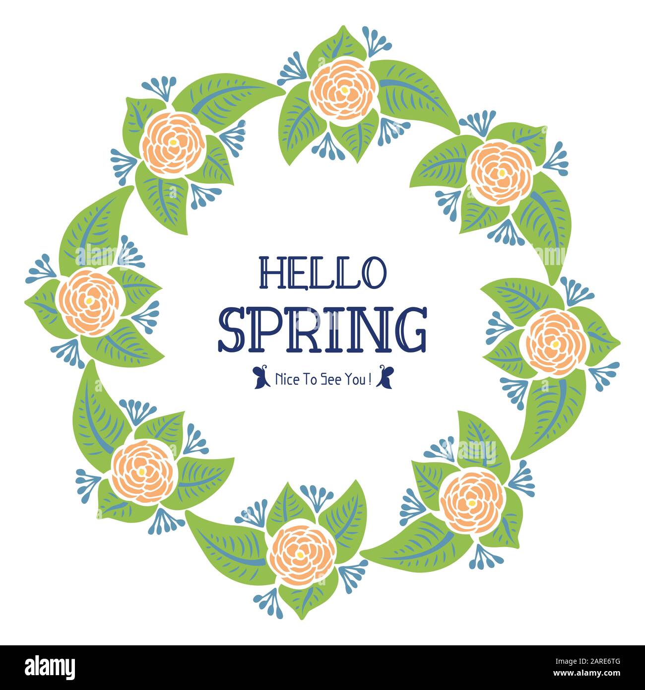 Hello spring Poster template design, with crowd leaf and flower frame ...