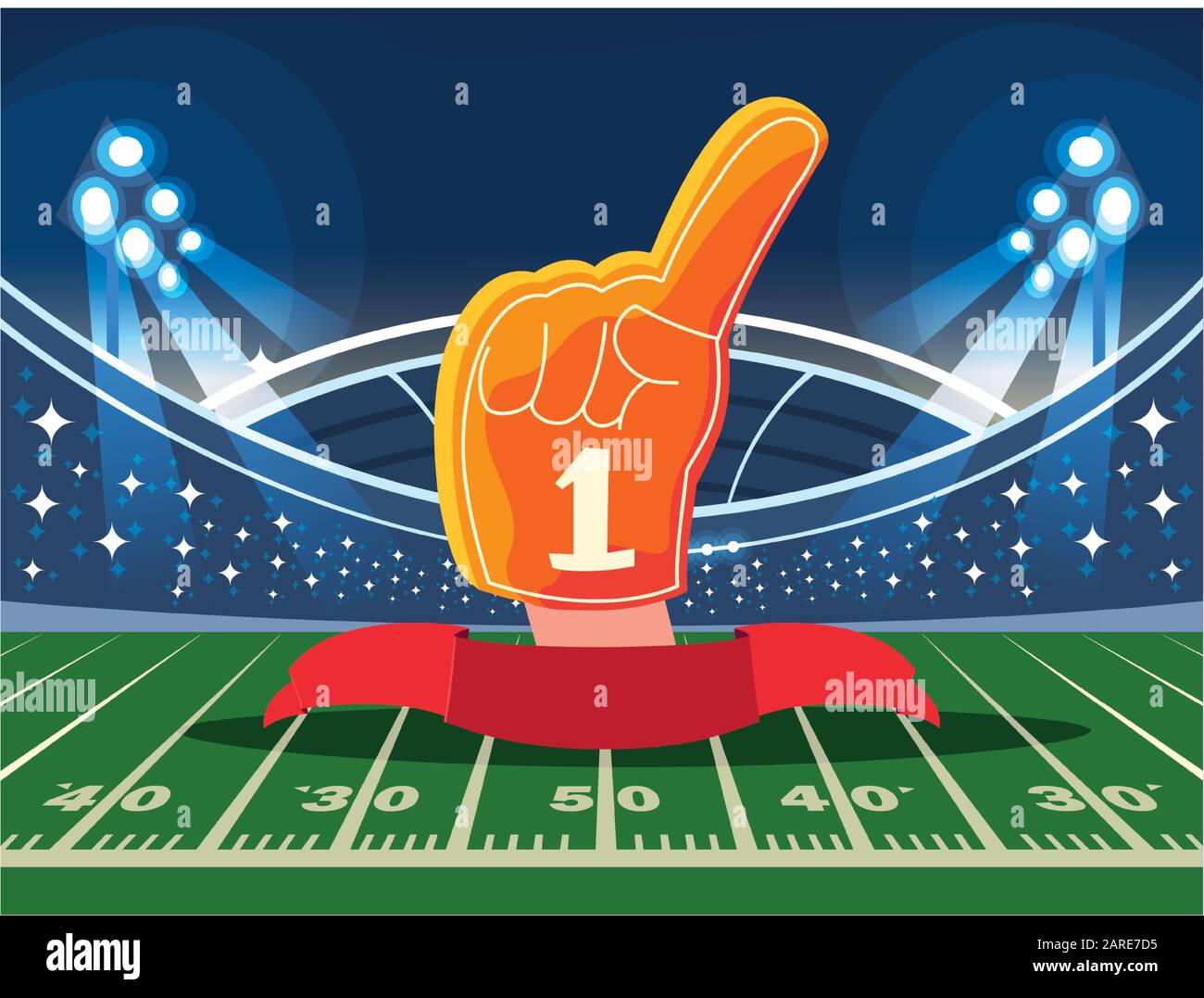 hand glove with number 1 fan, yellow foam finger vector illustration