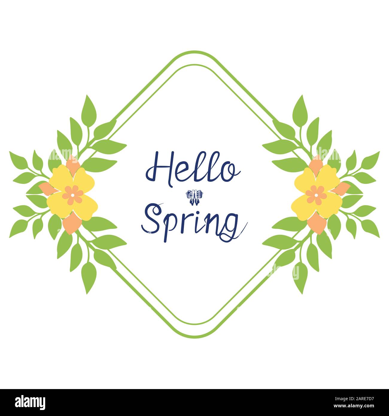Unique Pattern of leaf and yellow flower frame, for hello spring ...