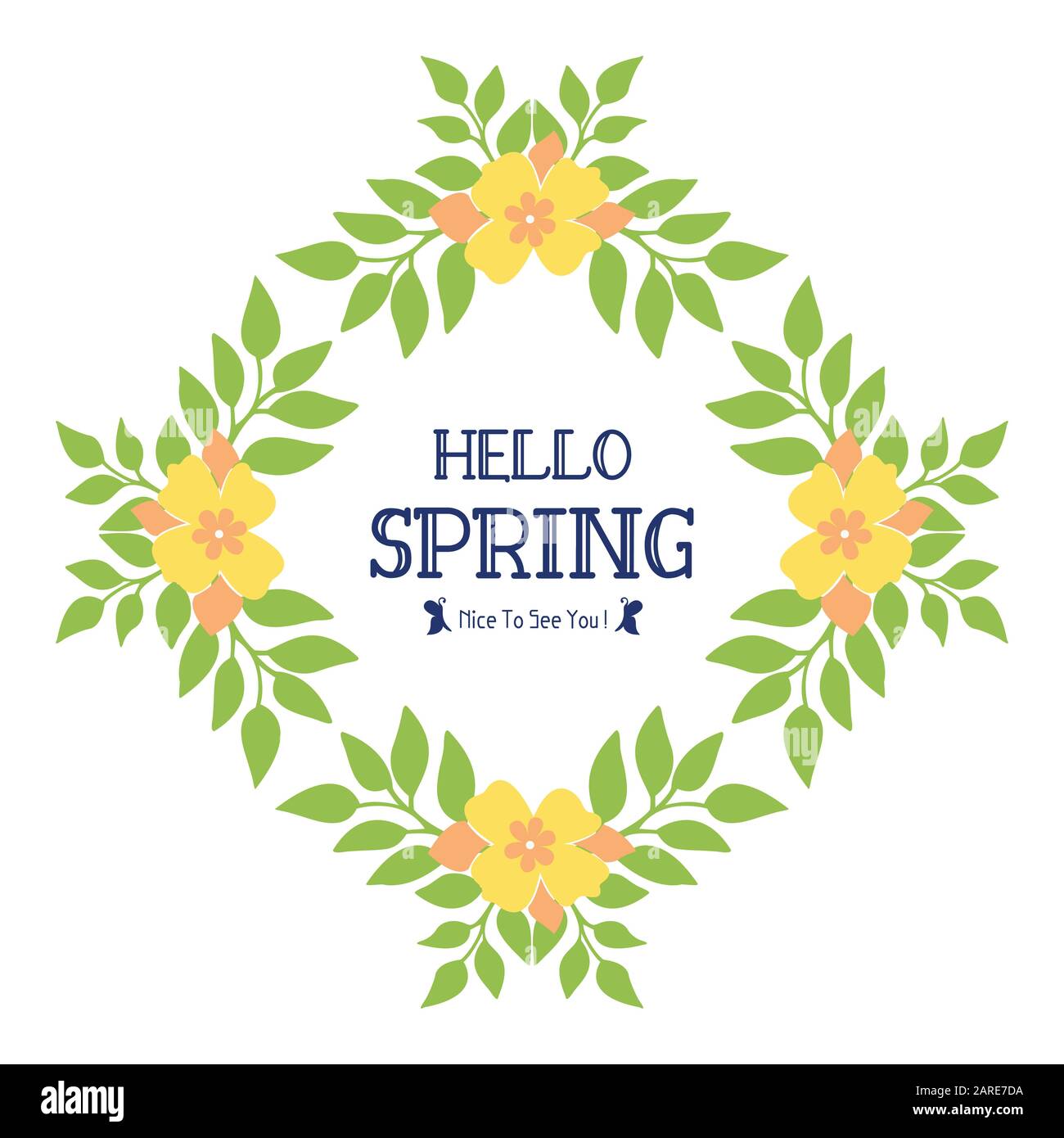 Unique Pattern of leaf and yellow flower frame, for hello spring ...