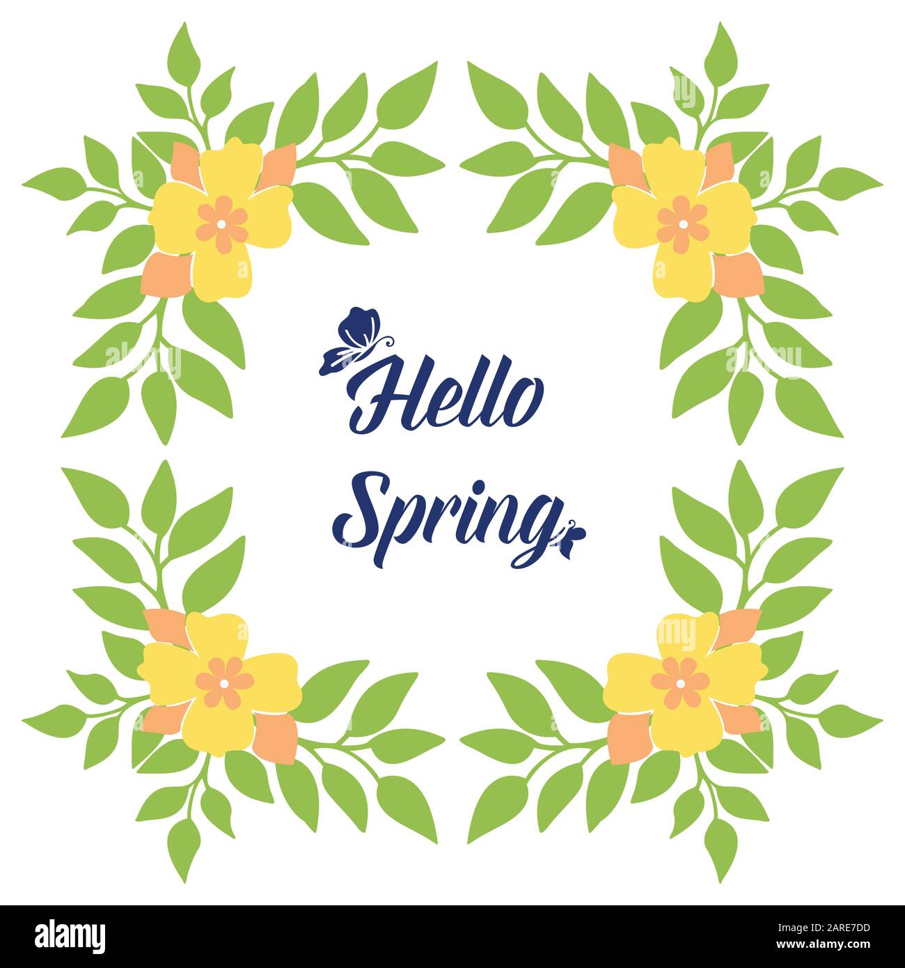 Unique Pattern of leaf and yellow flower frame, for hello spring ...
