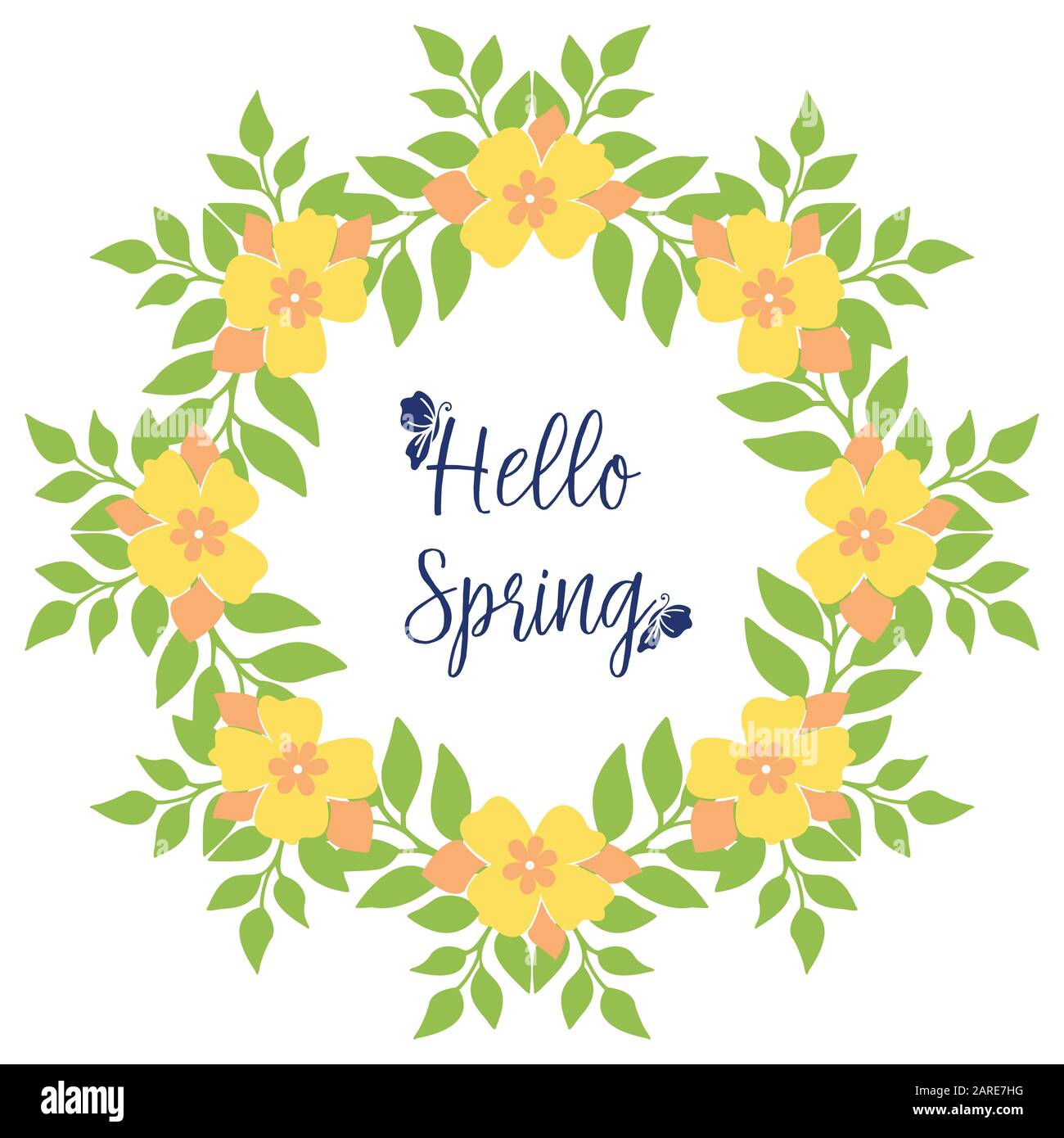 Unique Pattern of leaf and yellow flower frame, for hello spring ...