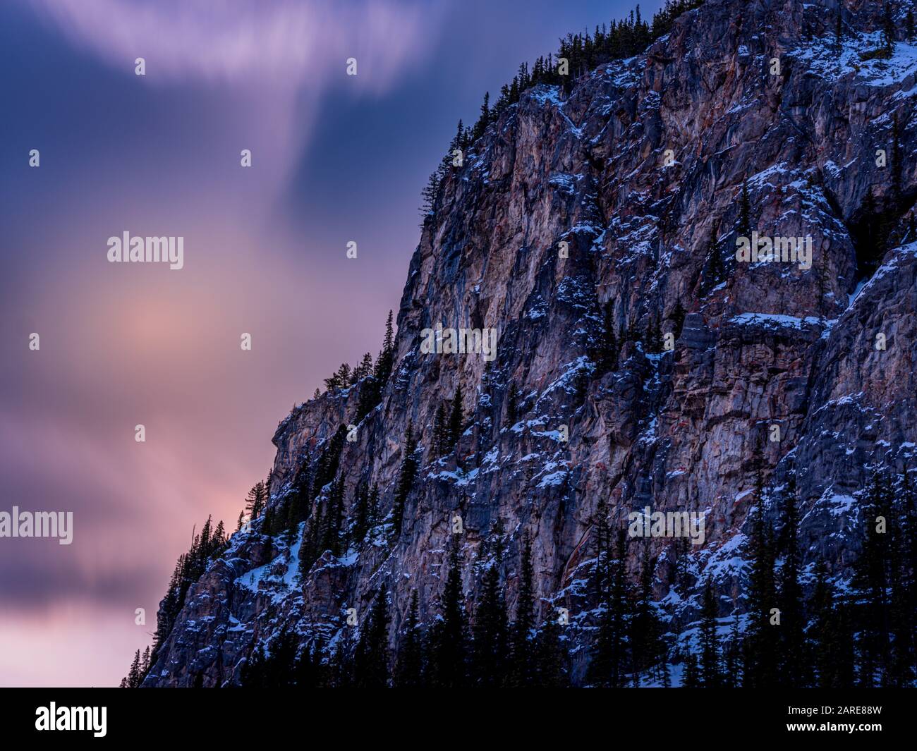 Sunrise Canadian Rockies with pink skies, risk of an avalanche, Banff ...