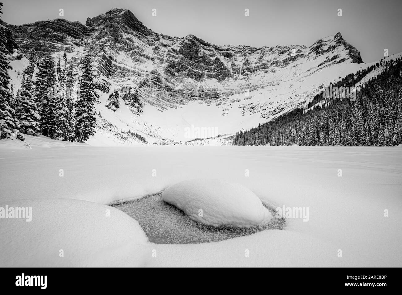 Panoramic Winter View of Rawson Lake, Kananaskis, Alberta Canada Stock