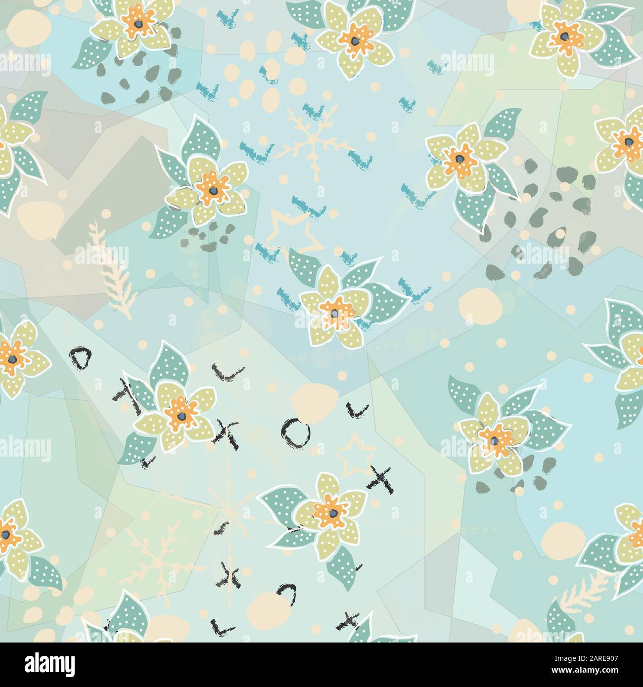 Seamless Pattern with Cute Flowers. Hand Drawn Scandinavian Style ...