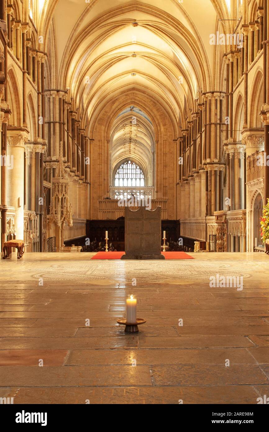 Halls of the Canterbury Cathedral surrounded by lights in the UK Stock Photo