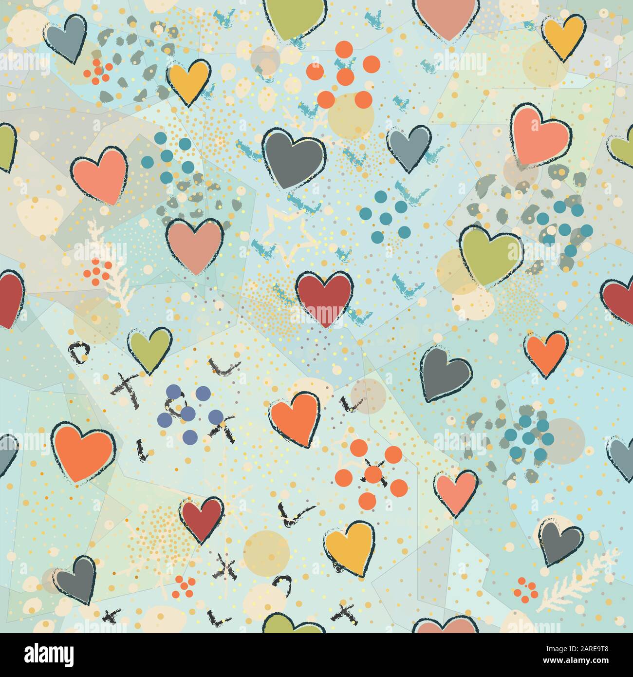 Seamless Pattern with Hearts. Scandinavian Style. Stock Vector