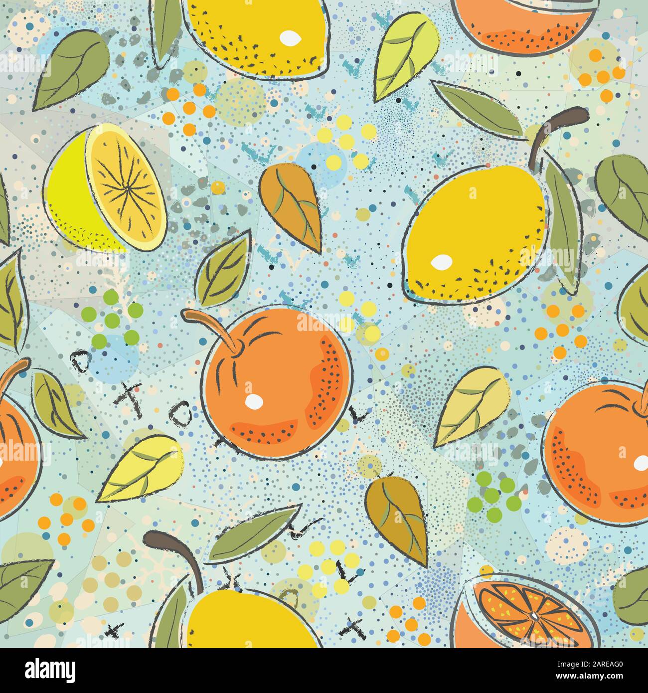 Seamless Pattern with cute lemons and oranges. Scandinavian Hand Drawn ...