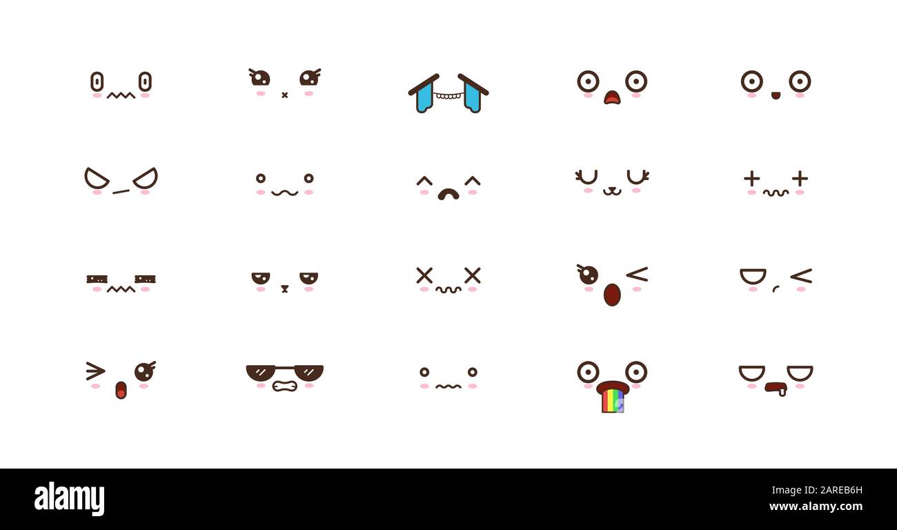 Kawaii icons faces expressions cute smile emoticons. Japanese ...