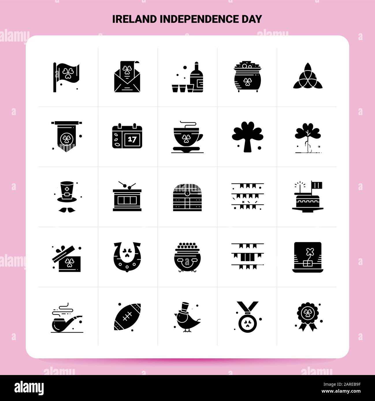 Solid 25 Ireland Independence Day Icon set. Vector Glyph Style Design Black Icons Set. Web and Mobile Business ideas design Vector Illustration. Stock Vector