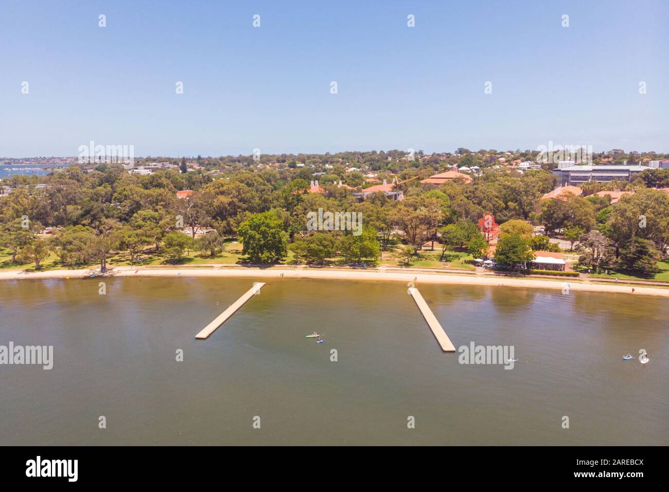 An aerial view of the rafts at Matilda Bay in Perth, Western Australia. Stock Photo