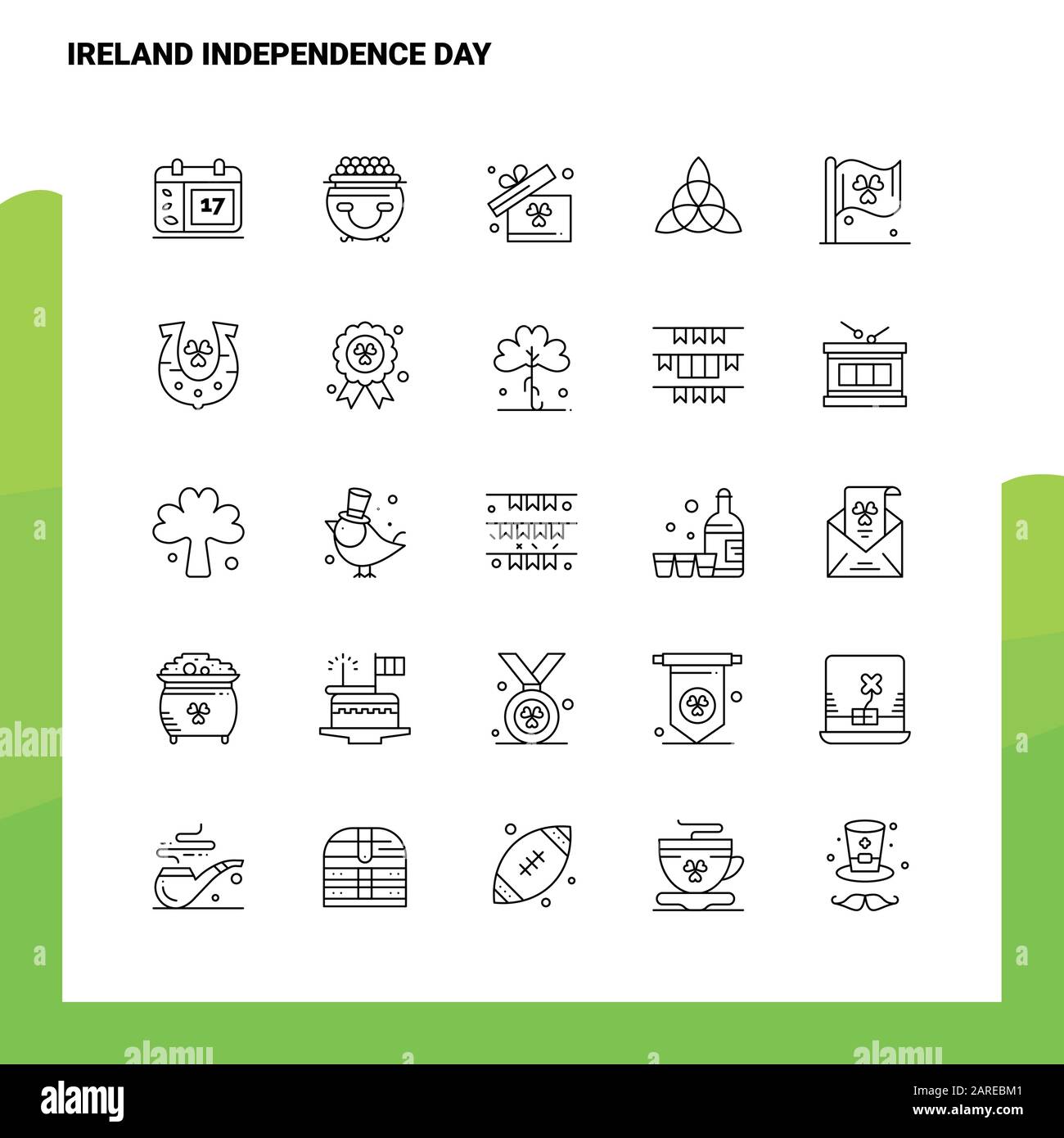 Set of Ireland Independence Day Line Icon set 25 Icons. Vector Minimalism Style Design Black Icons Set. Linear pictogram pack. Stock Vector