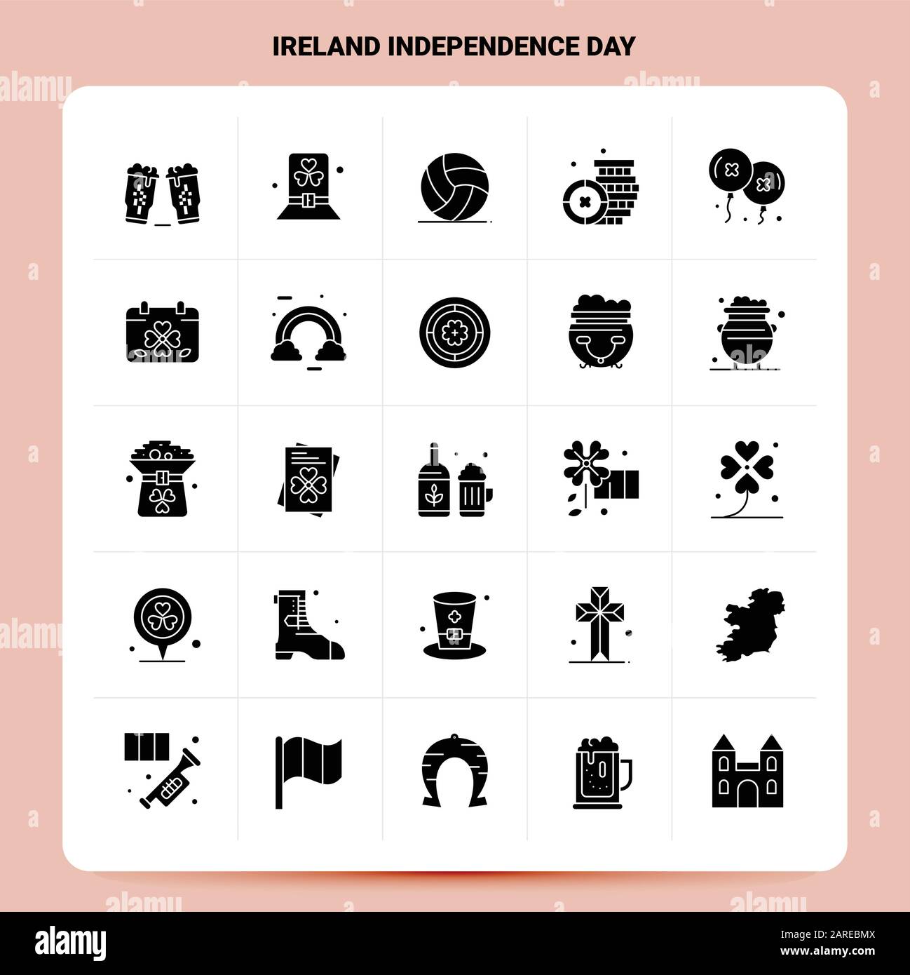 Solid 25 Ireland Independence Day Icon set. Vector Glyph Style Design Black Icons Set. Web and Mobile Business ideas design Vector Illustration. Stock Vector