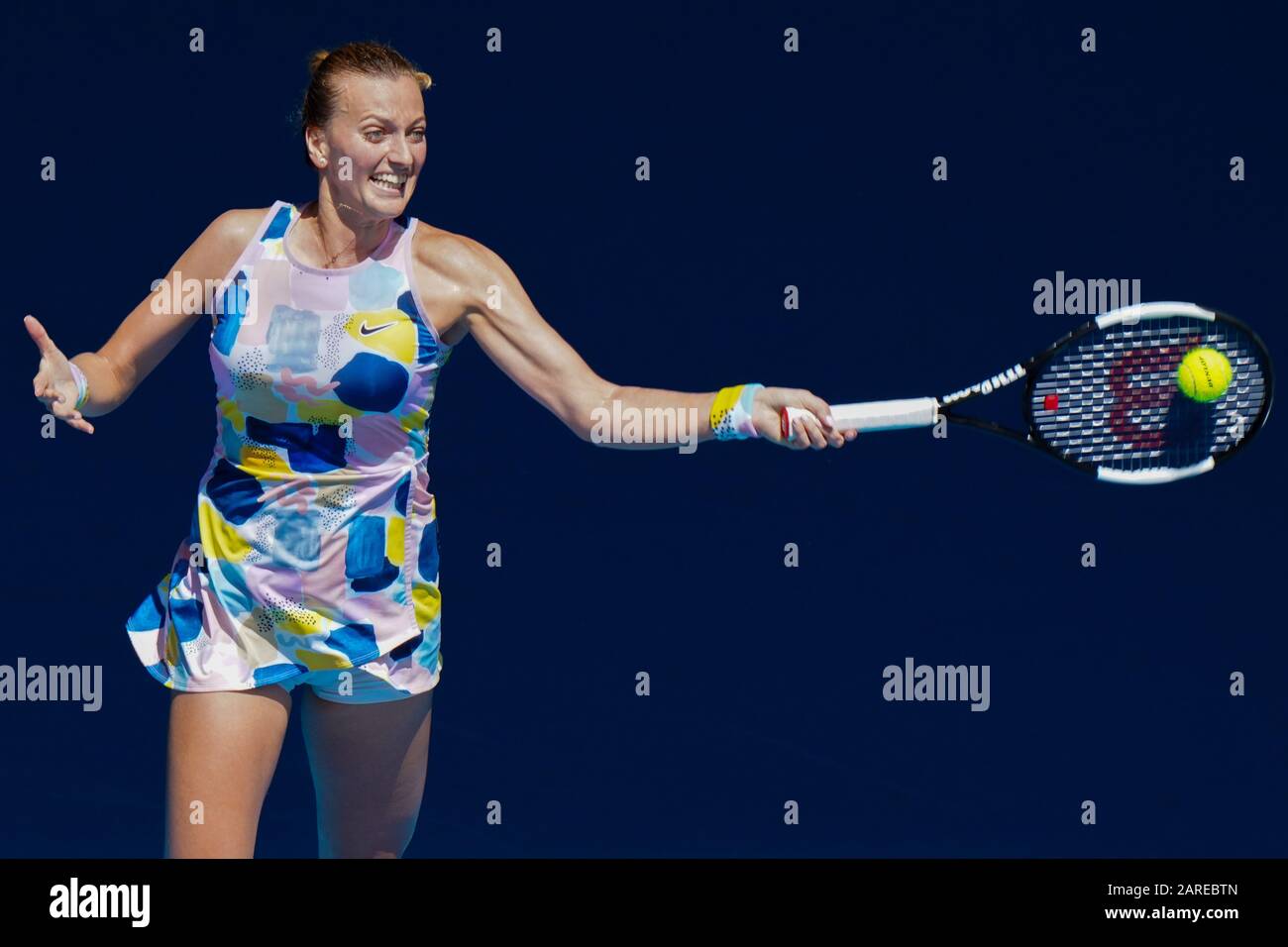 Melbourne, Australia. 28th Jan, 2020. 7th seed PETRA KVITOVA (CZE) in action against 1st seed ASHLEIGH BARTY (AUS) on Rod Laver Arena in a Women's Singles Quarterfinals match on day 9 of the Australian Open 2020 in Melbourne, Australia. Sydney Low/Cal Sport Media. Barty won 76 62. Credit: csm/Alamy Live News Stock Photo