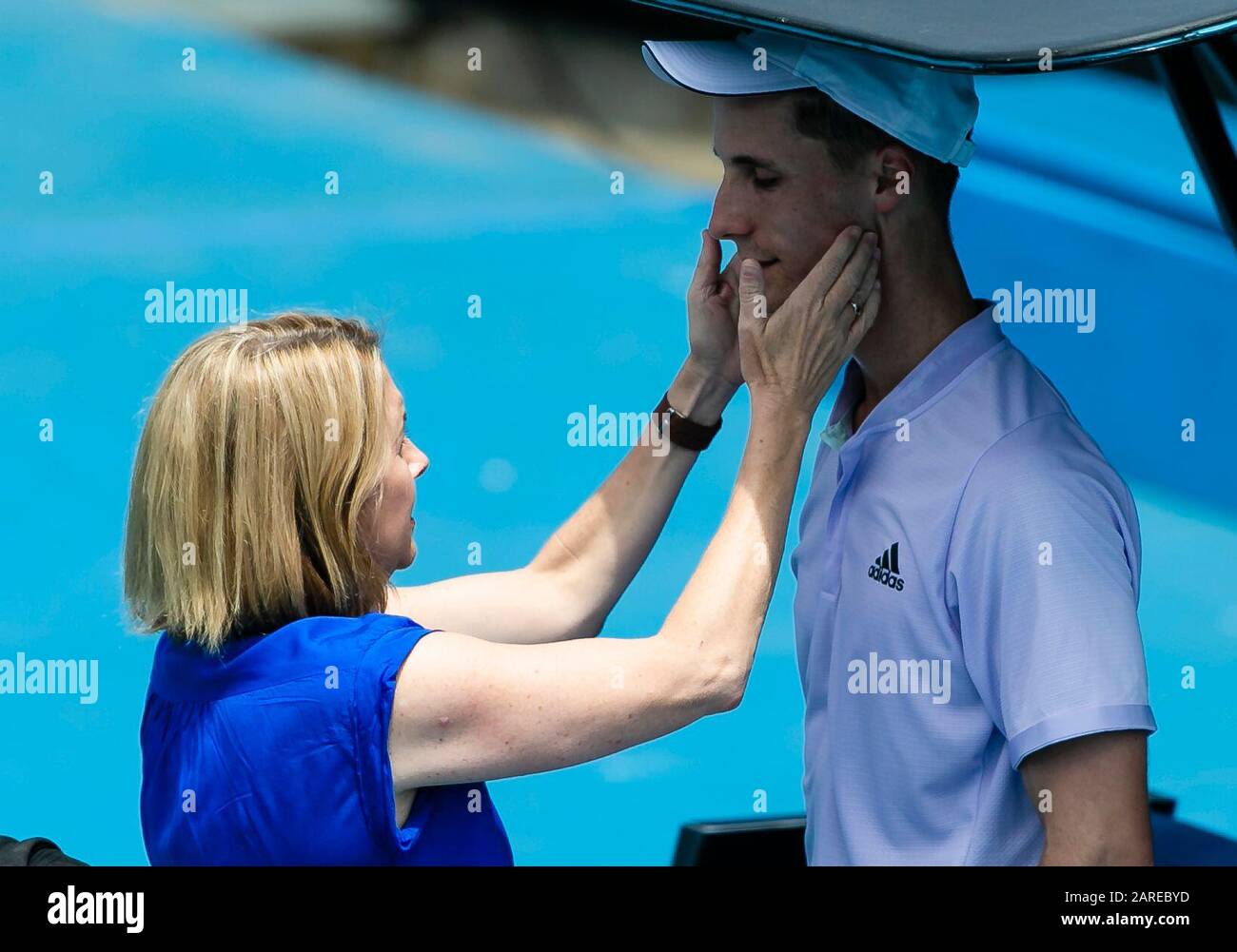 Melbourne, Australia. 28th Jan, 2020. Joe Salisbury from Great Britain gets medical attention at the 2020 Australian Open Grand Slam tennis tournament in Melbourne, Australia. Credit: Frank Molter/Alamy Live News Stock Photo