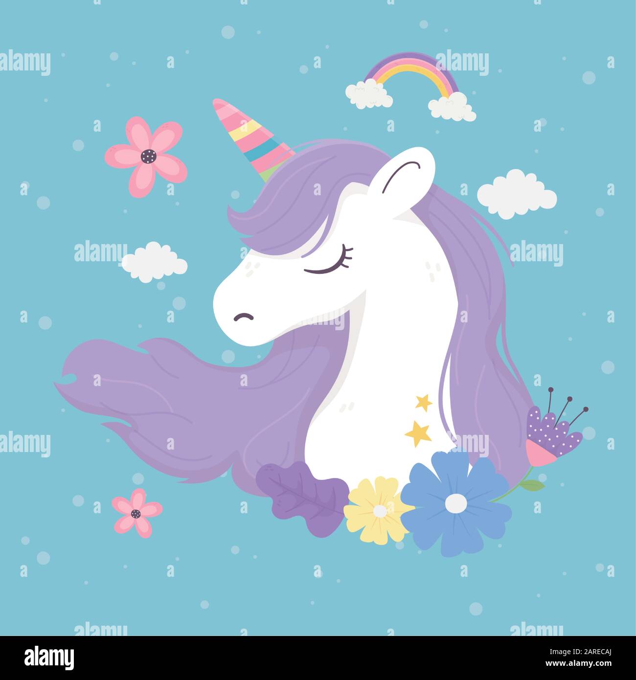 unicorn flowers clouds decoration fantasy magic dream cute cartoon blue ...