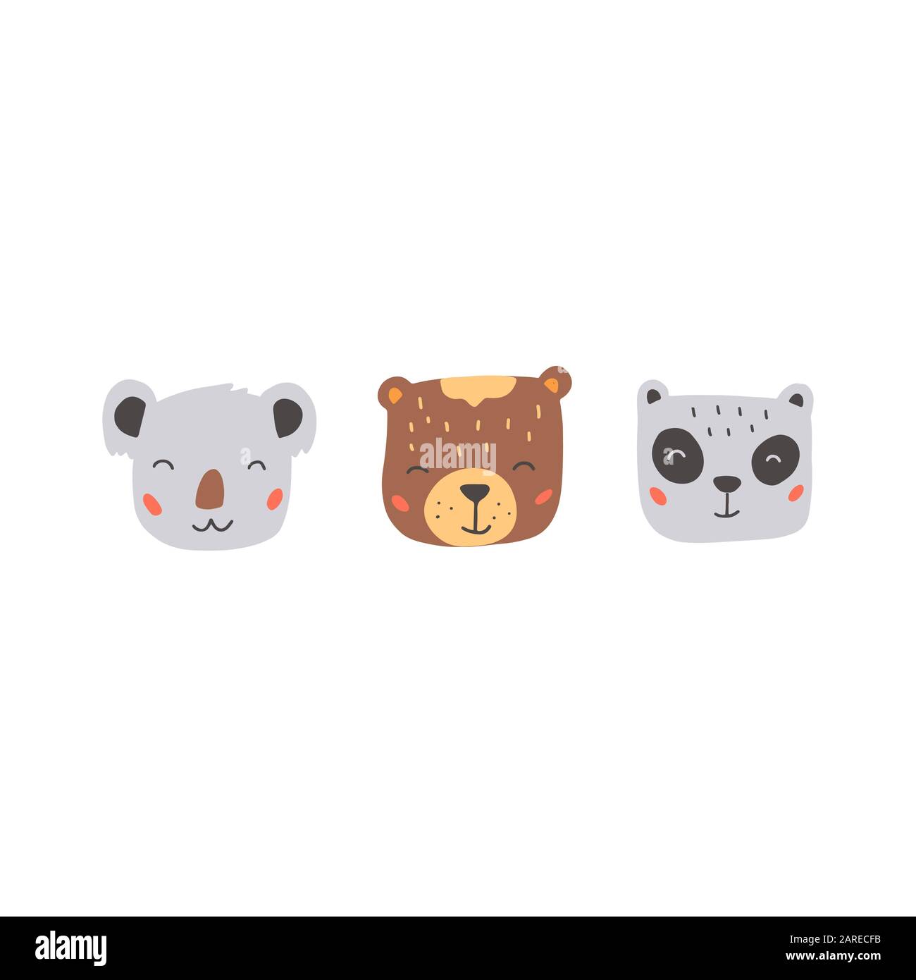 Set of cute wild bear faces, koala, grizzly, panda . Isolated vector ...