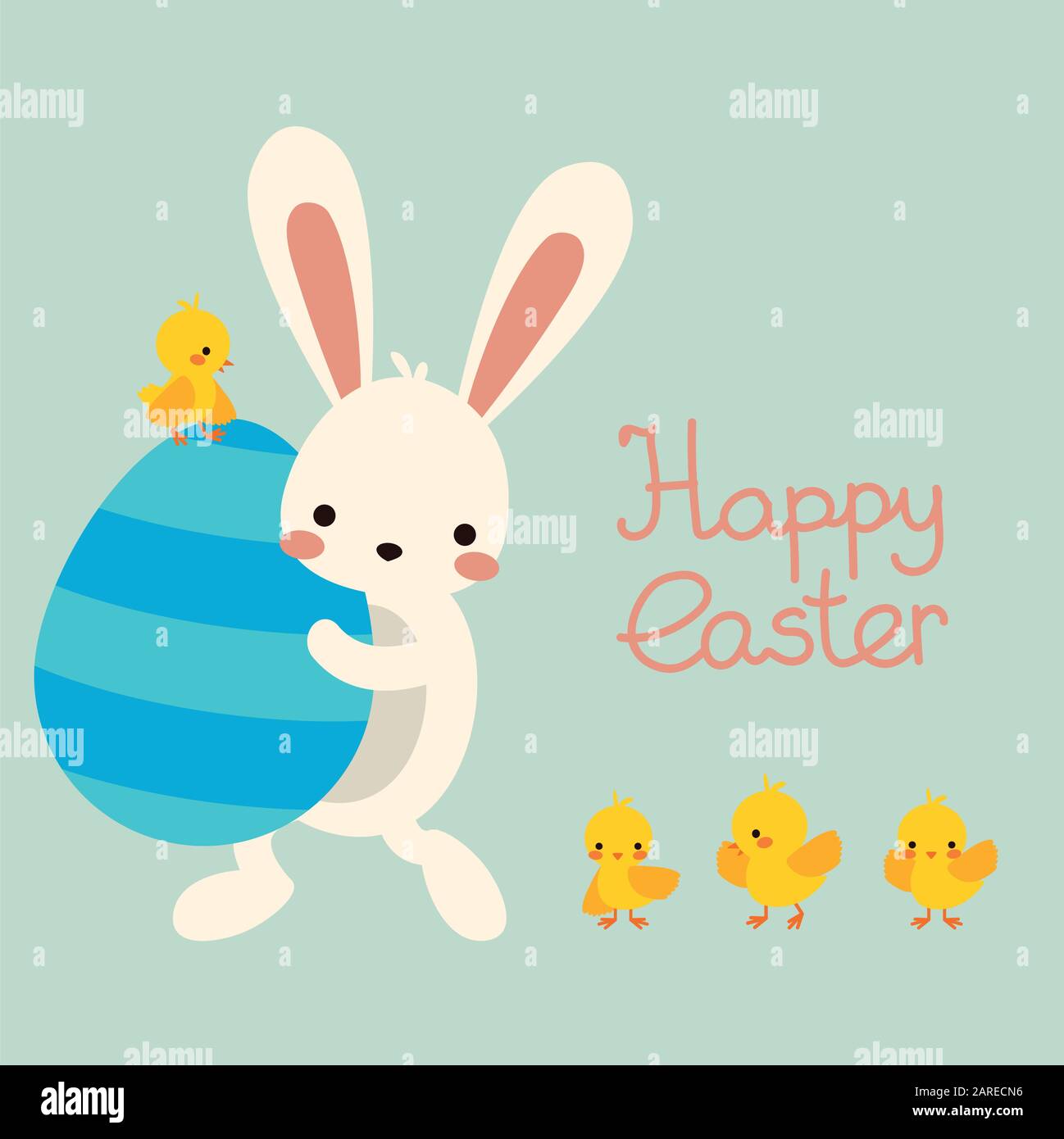 Vector easter bunny with eggs, flowers, chicken Stock Vector Image ...