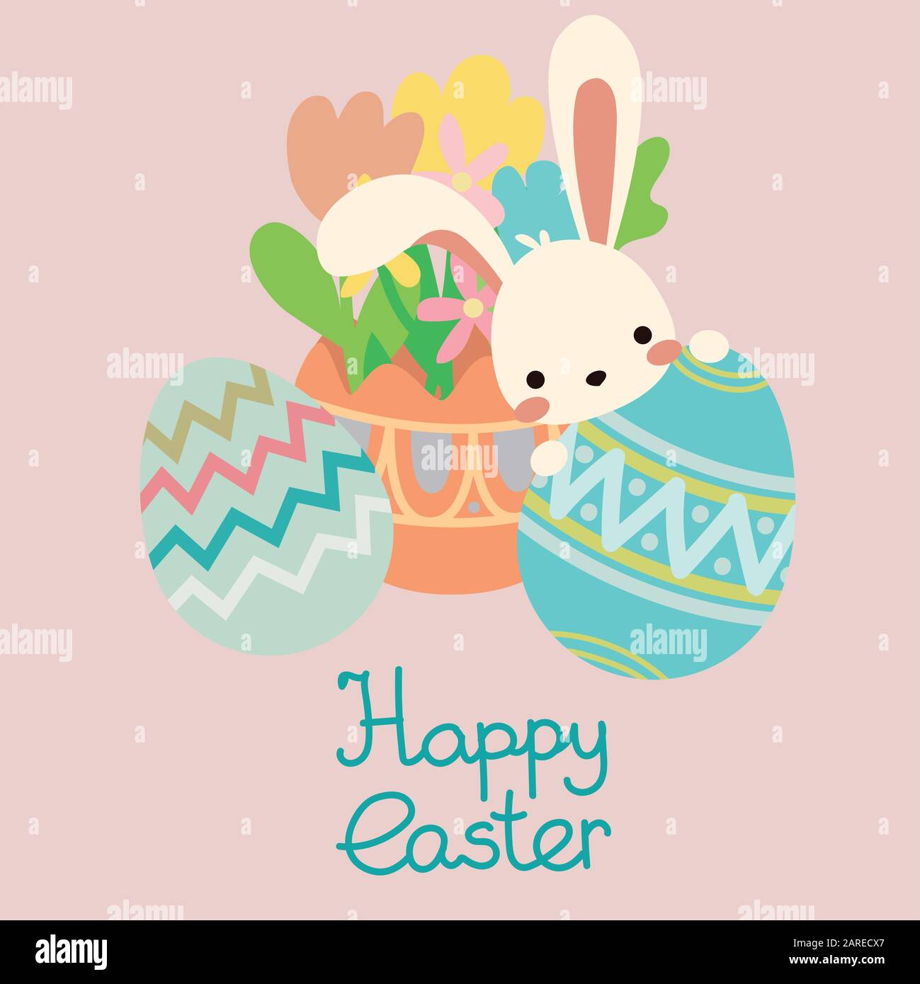 Vector easter bunny with ornament eggs, flowers Stock Vector Image ...