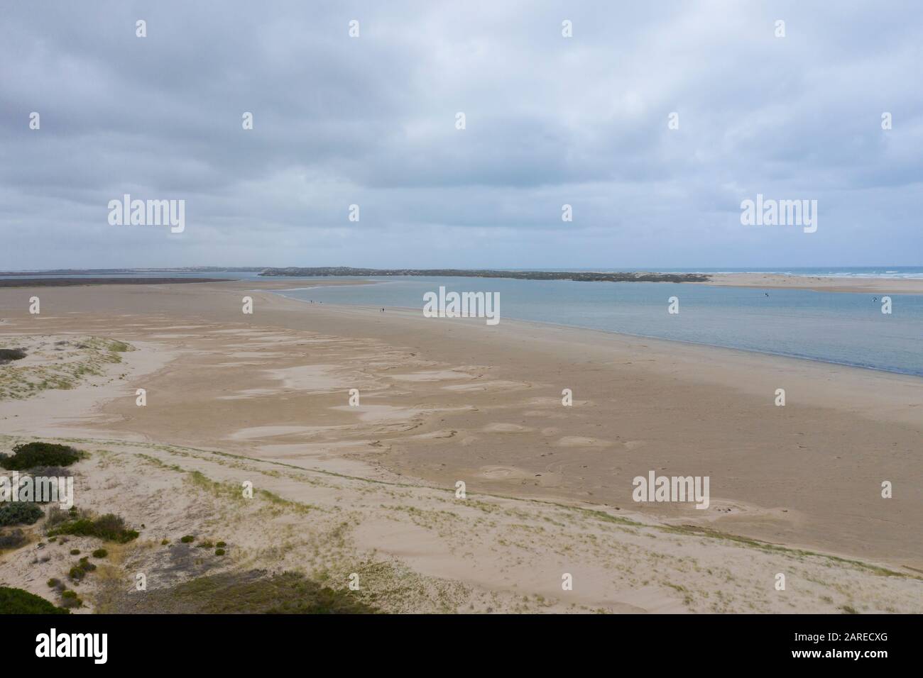 Aerial photograph of The Coorong at the mouth of the River Murray near ...