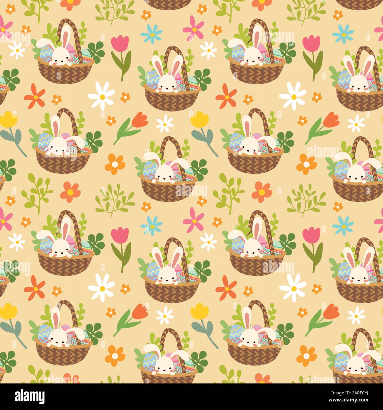 Vector cute easter bunny and eggs seamless pattern Stock Vector