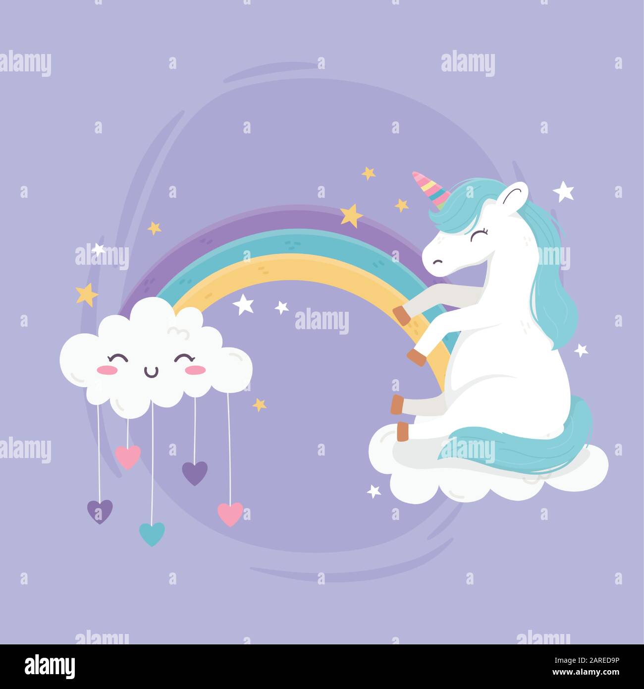 unicorn sitting on rainbow cloud with hearts fantasy magic dream cute ...