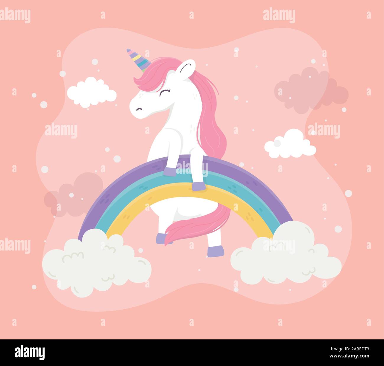 A rainbow Unicorn in a rainbow cloud Stock Illustration