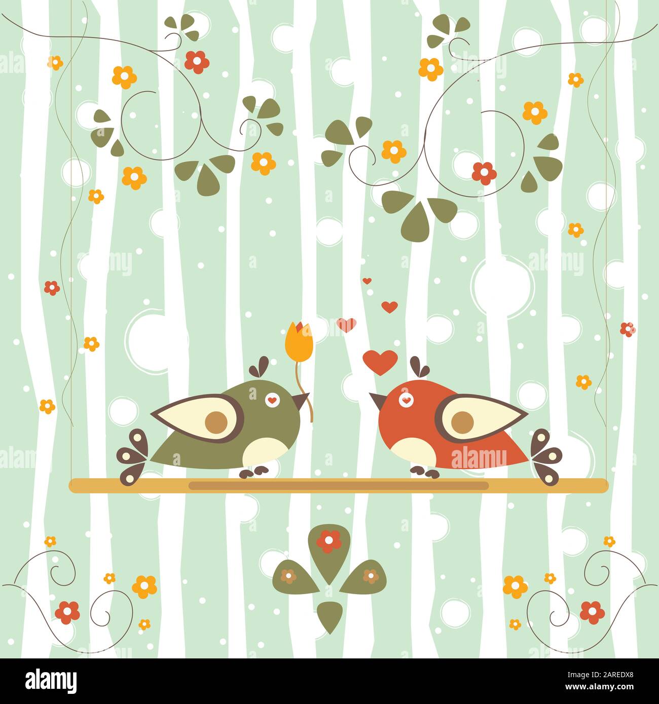 Love Bird Tree. Vector Card for Valentine Day. Vector Illustration ...