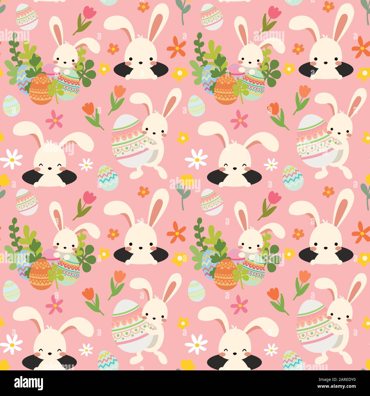 Vector cute easter bunny and eggs seamless pattern Stock Vector
