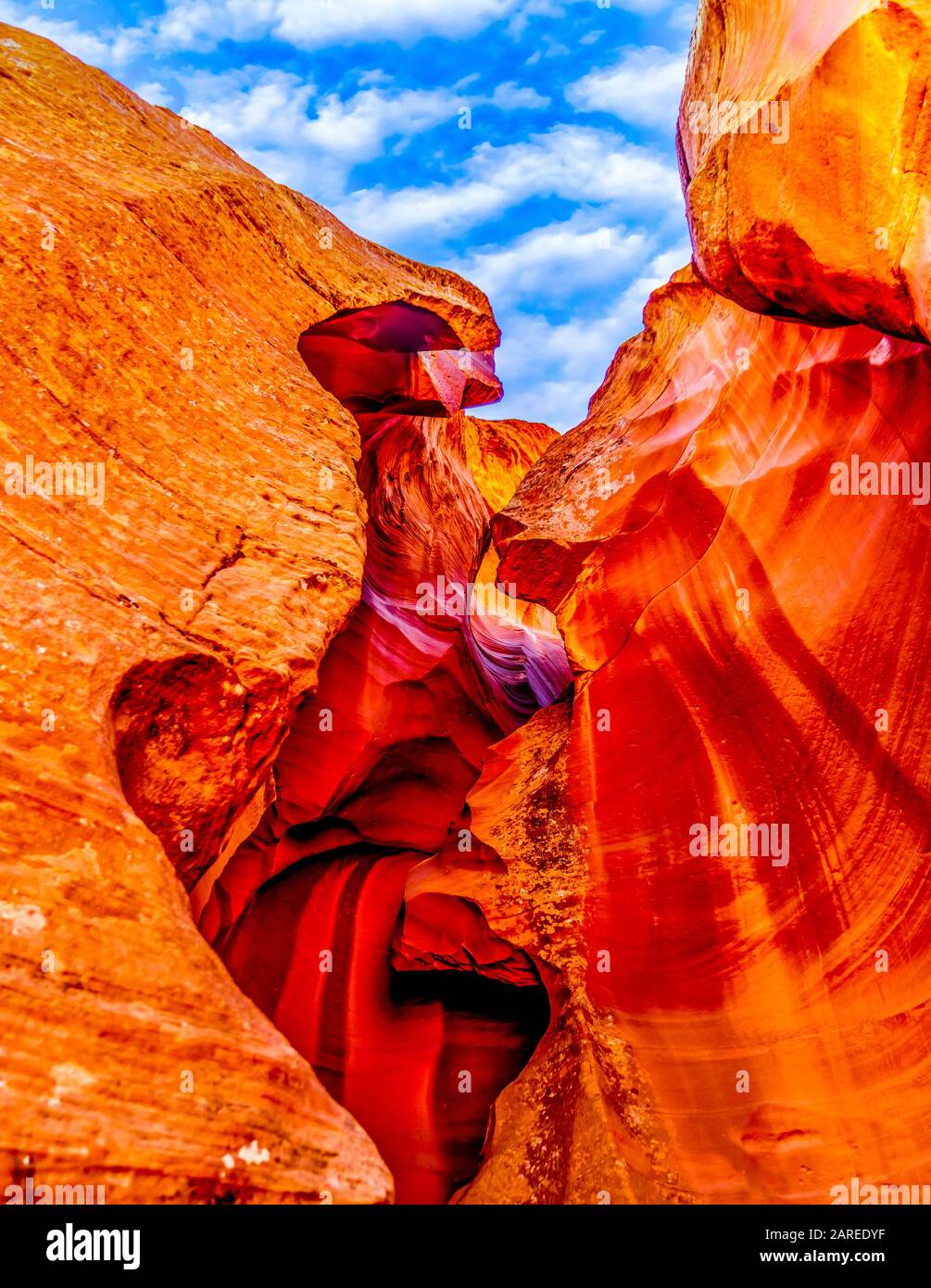 The entrance into the Upper Antelope Canyon, a famous Slot Canyon in Navajo lands near Page Arizona, United States Stock Photo