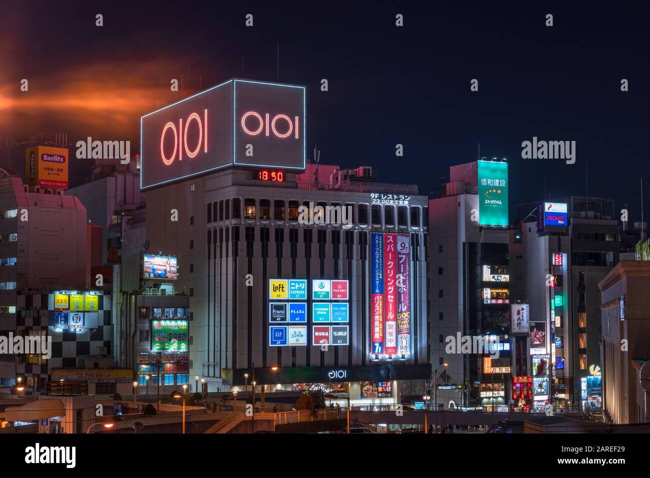 Tokyo Japan January 07 Night View Of The Pedestrian Walkway Of Ueno Station Lit By Neon Signs In Tokyo Department Stores Stock Photo Alamy