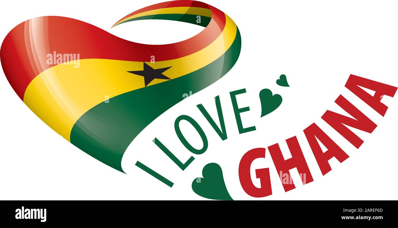 National flag of the Ghana in the shape of a heart and the inscription I love Ghana. Vector illustration Stock Vector