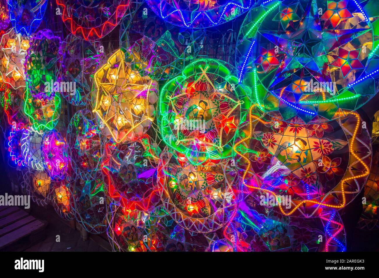 Colorful lanterns in a Christmas market in Las Pinas city , Manila the