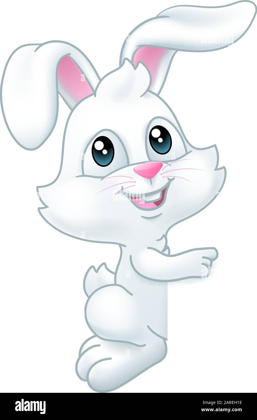 Easter Bunny Rabbit Peeking Pointing Sign Cartoon Stock Vector