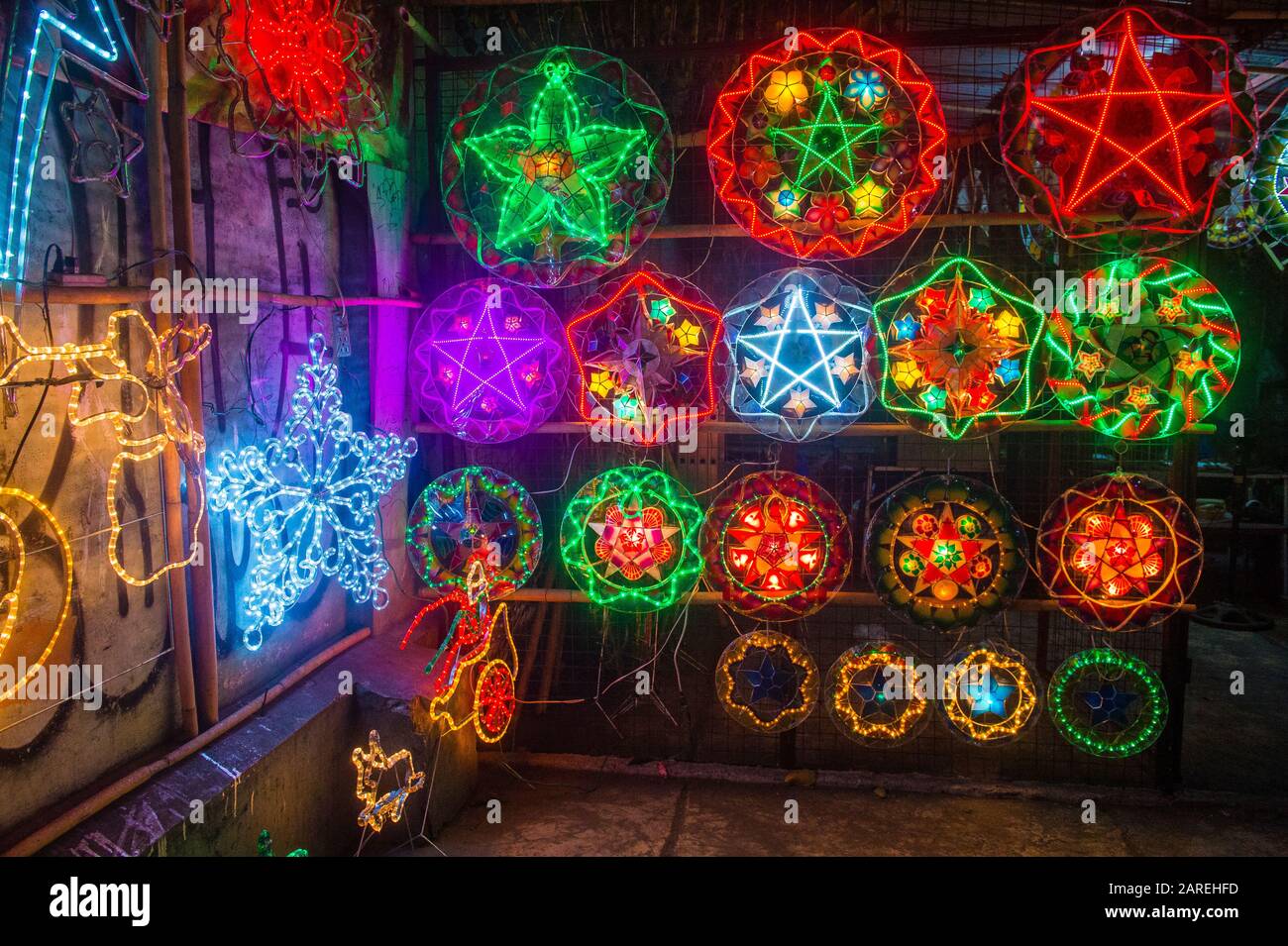 Colorful lanterns in a Christmas market in Las Pinas city , Manila the Philippines Stock Photo