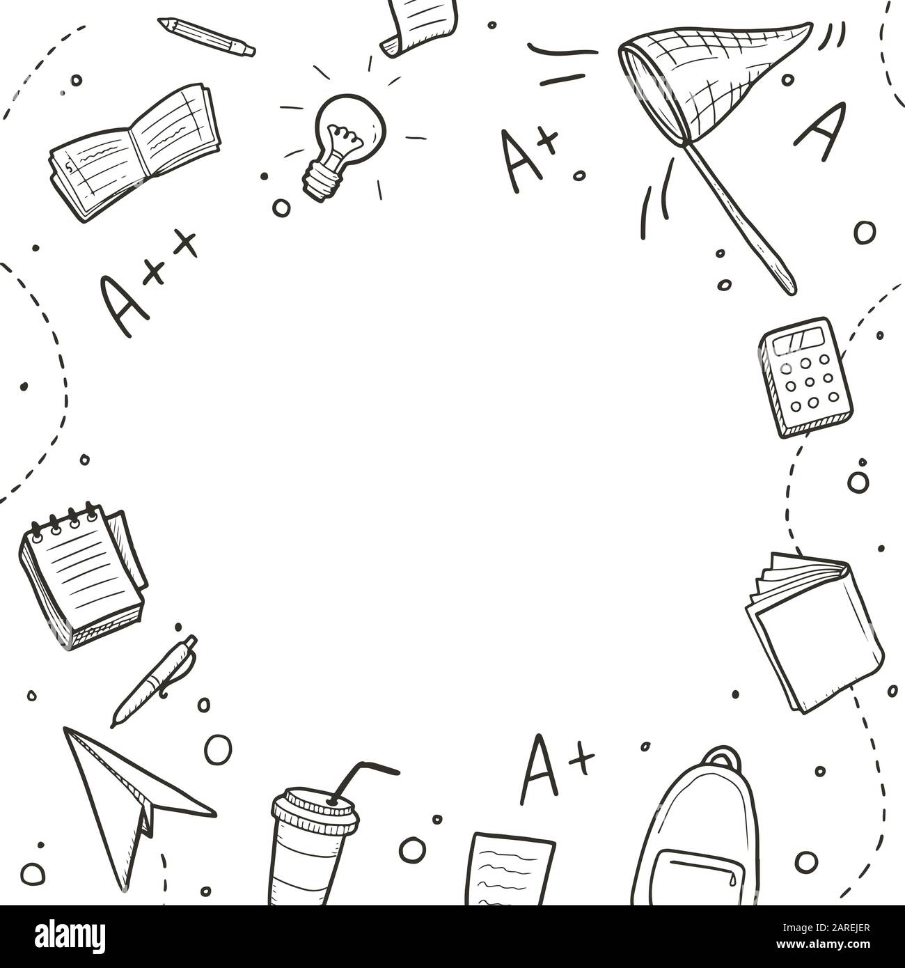 Hand drawn set of college, school study element and good grades
