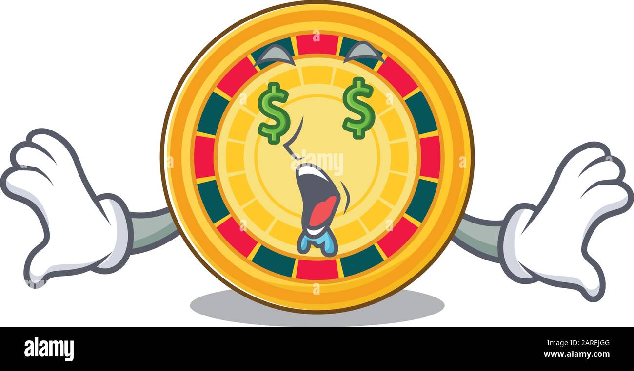 Happy rich roulette with Money eye cartoon character style Stock Vector