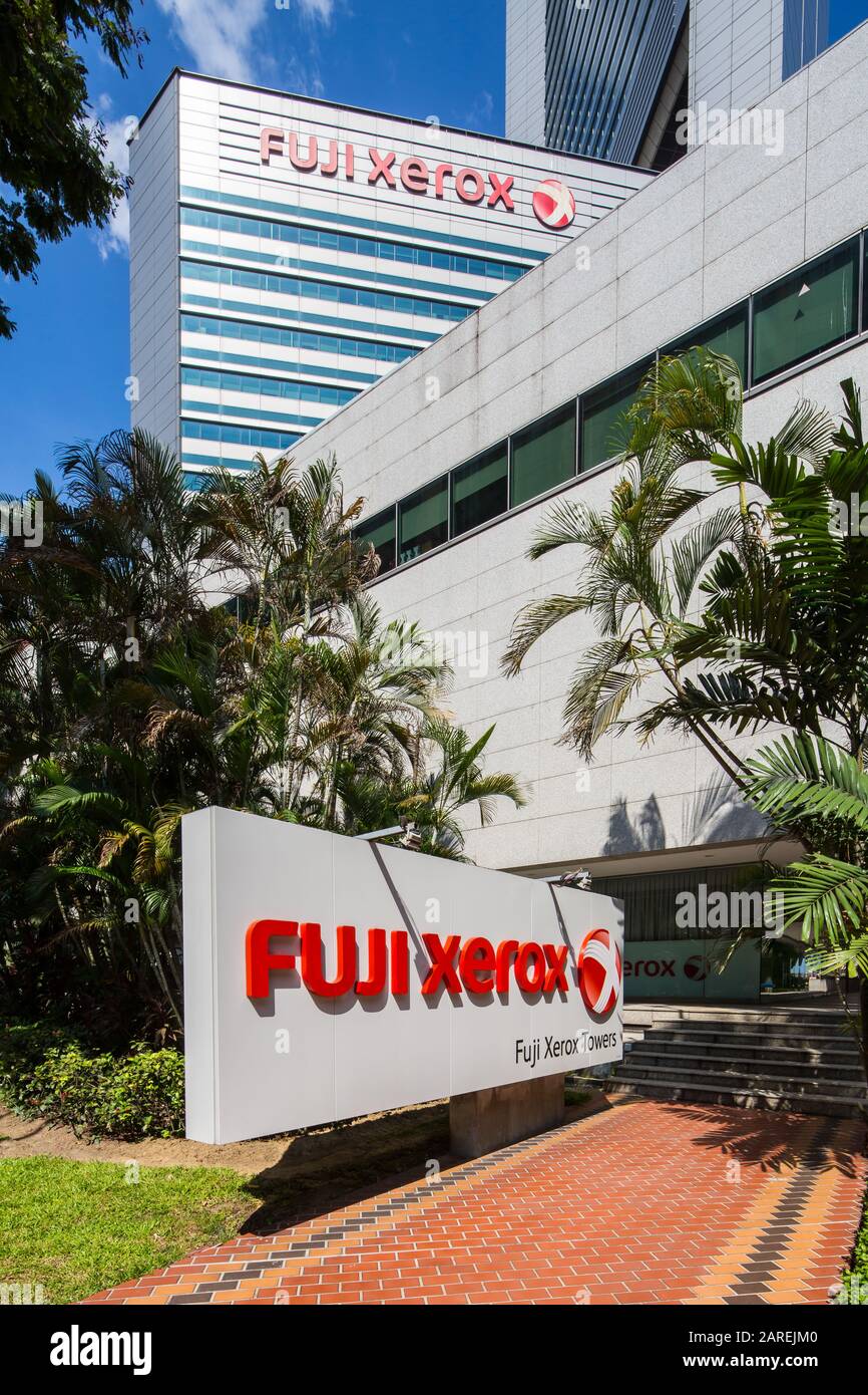 Fuji Xerox signboard and the branding on the building of Fuji Xerox Towers, Singapore Stock Photo